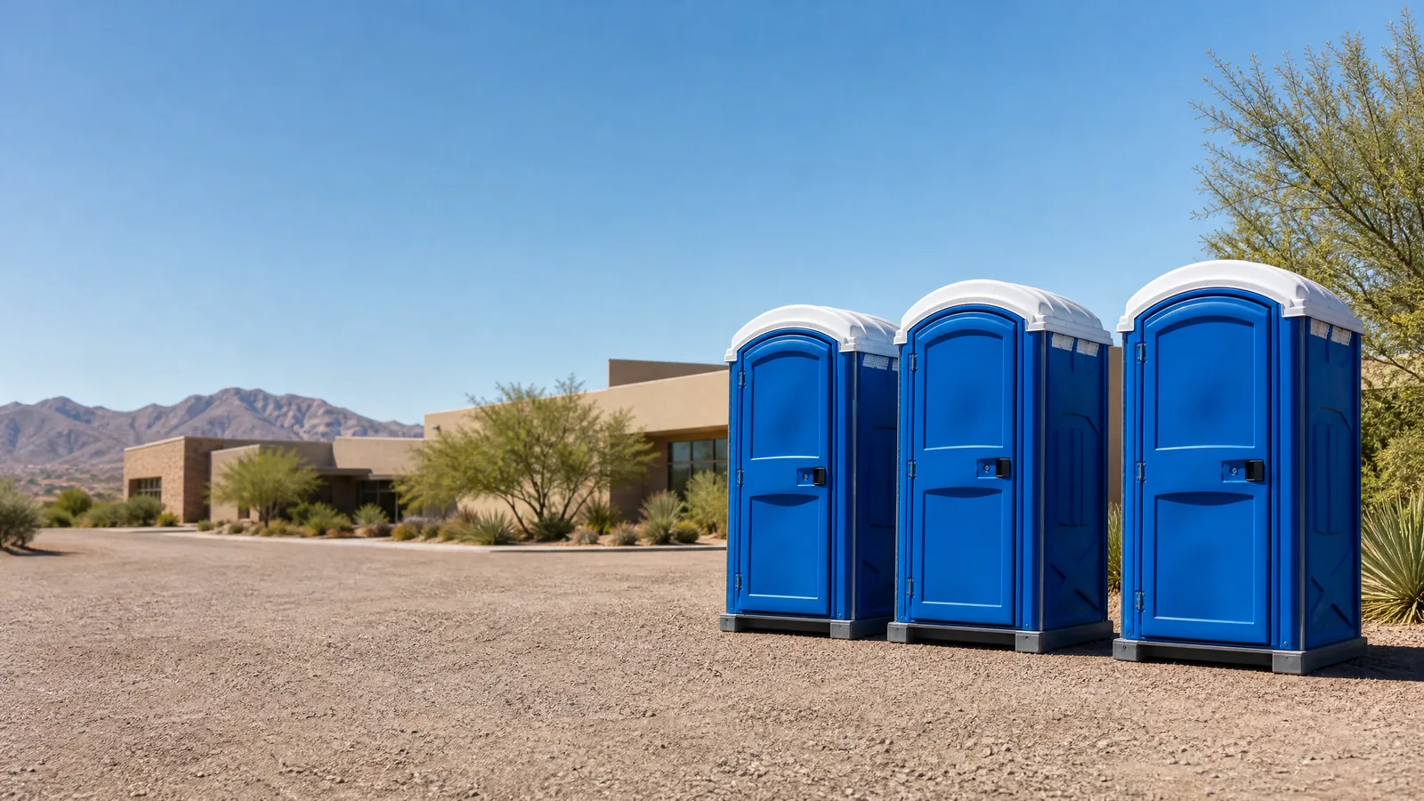 Clean portable restroom units prepared for rental planning in Peoria